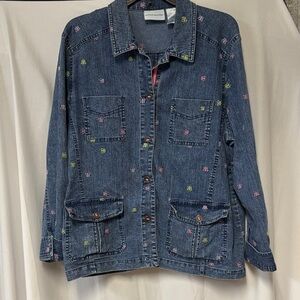 Vintage Alfred Dunner Blue Jean Jacket with Colorful Embroidery